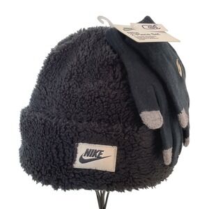 Nike Kids' Black Sherpa Beanie & Gloves 2-Piece Set‎ NWT Unisex Winter